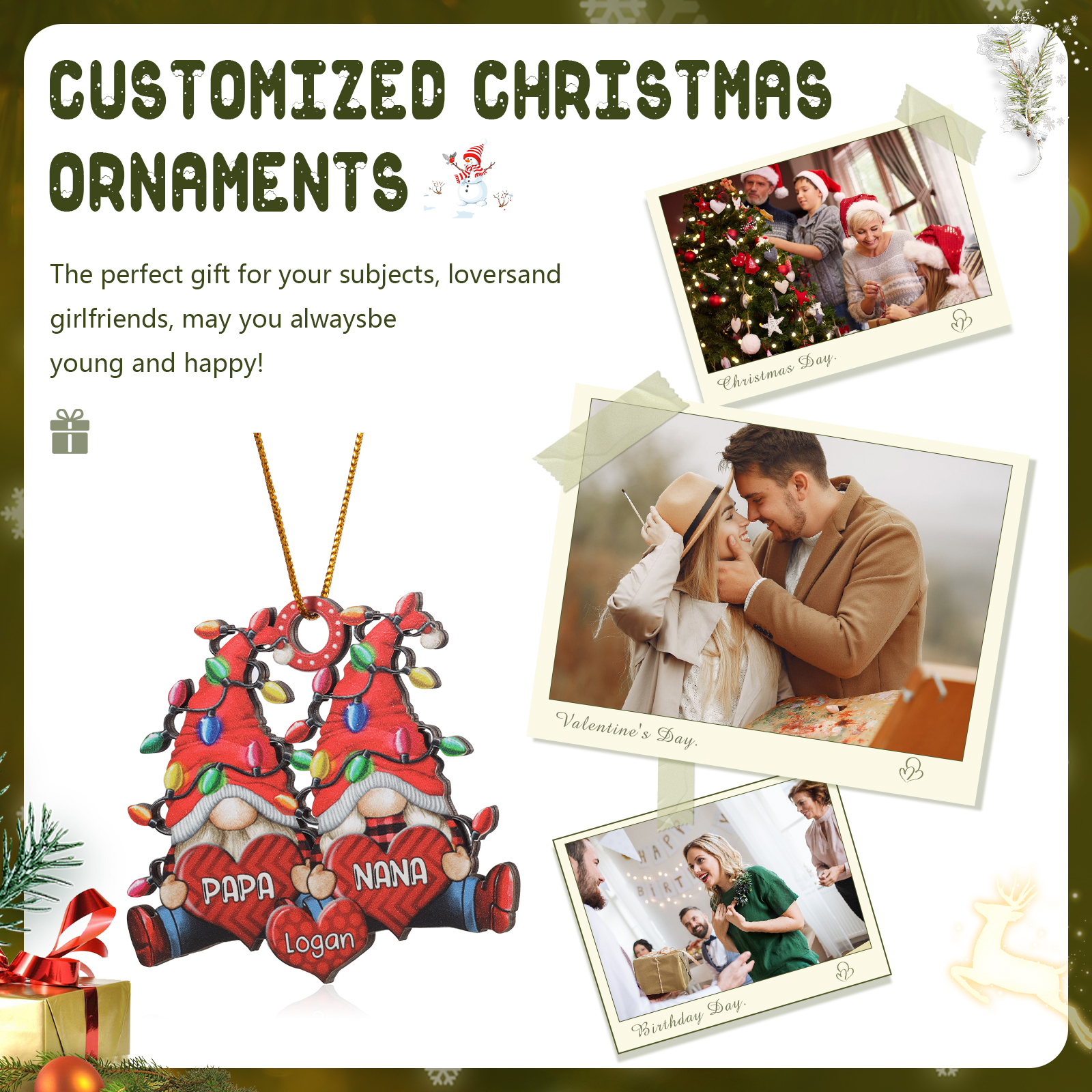 Personalised Gnome Family Wooden Christmas Ornament Custom with 3 Names Keychain Gift For Nana Papa-Jessemade AU