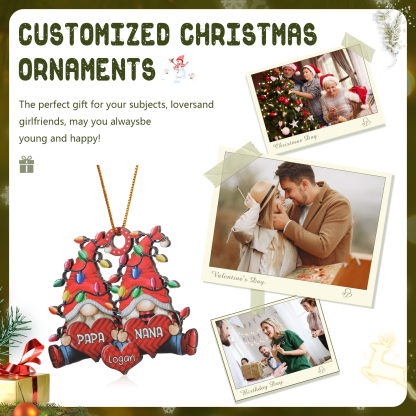 Personalised Gnome Family Wooden Christmas Ornament Custom with 3 Names Keychain Gift For Nana Papa-Jessemade AU