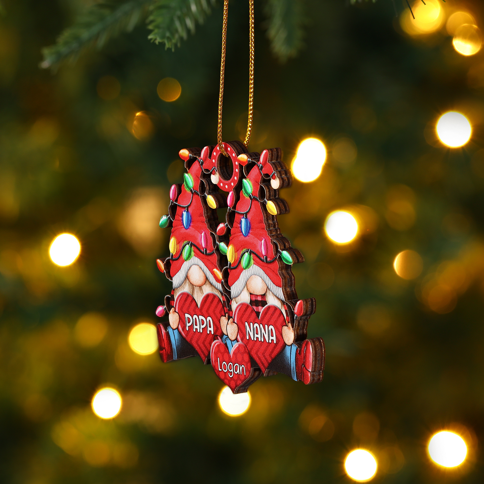 Personalised Gnome Family Wooden Christmas Ornament Custom with 3 Names Keychain Gift For Nana Papa-Jessemade AU