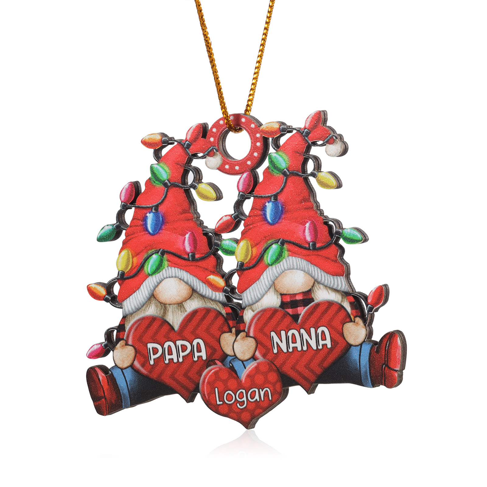 Personalised Gnome Family Wooden Christmas Ornament Custom with 3 Names Keychain Gift For Nana Papa-Jessemade AU