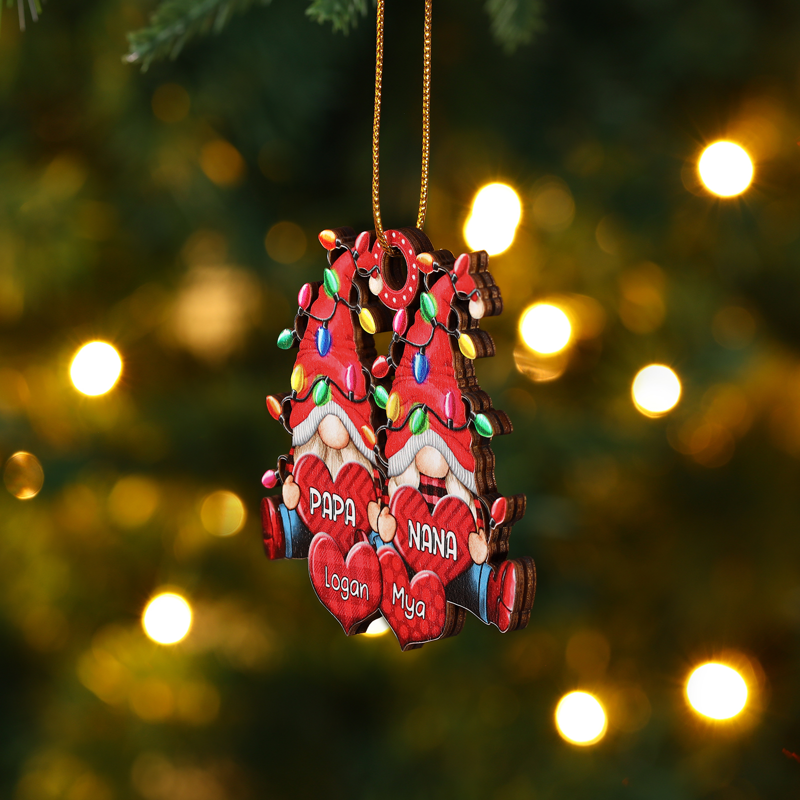 Personalised Gnome Family Wooden Christmas Ornament Custom with 4 Names Keychain Gift For Nana Papa-Jessemade AU