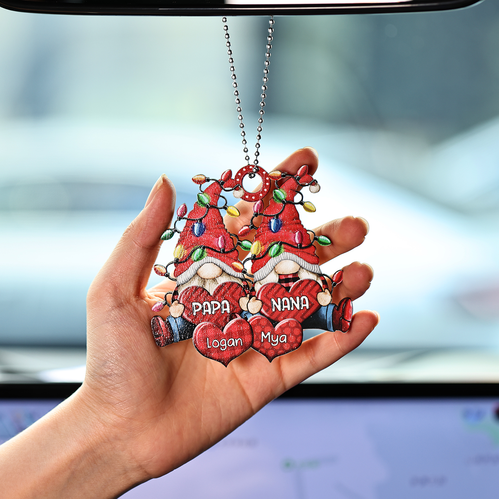 Personalised Gnome Family Wooden Christmas Ornament Custom with 3 Names Keychain Gift For Nana Papa-Jessemade AU