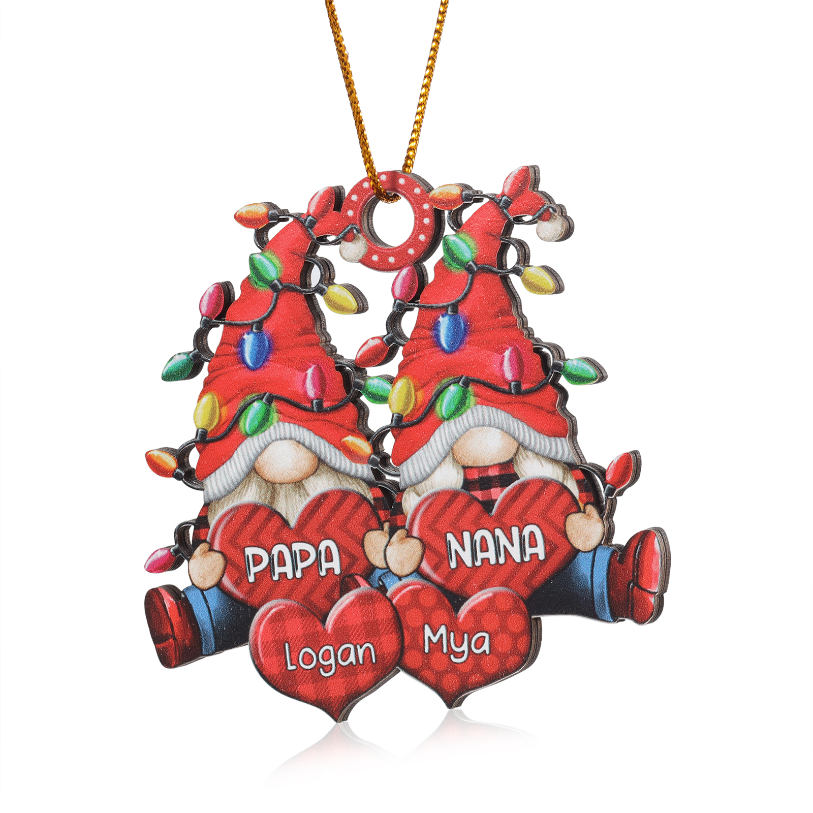 Personalised Gnome Family Wooden Christmas Ornament Custom with 4 Names Keychain Gift For Nana Papa-Jessemade AU