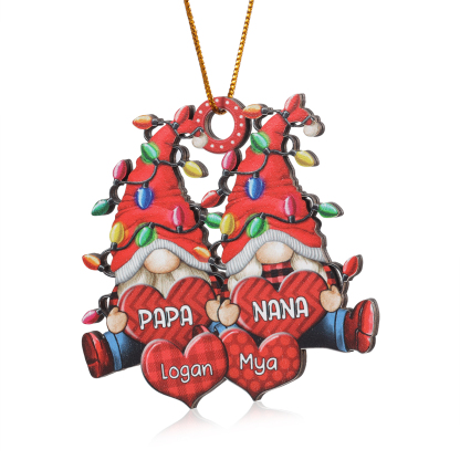 Personalised Gnome Family Wooden Christmas Ornament Custom with 4 Names Keychain Gift For Nana Papa-Jessemade AU