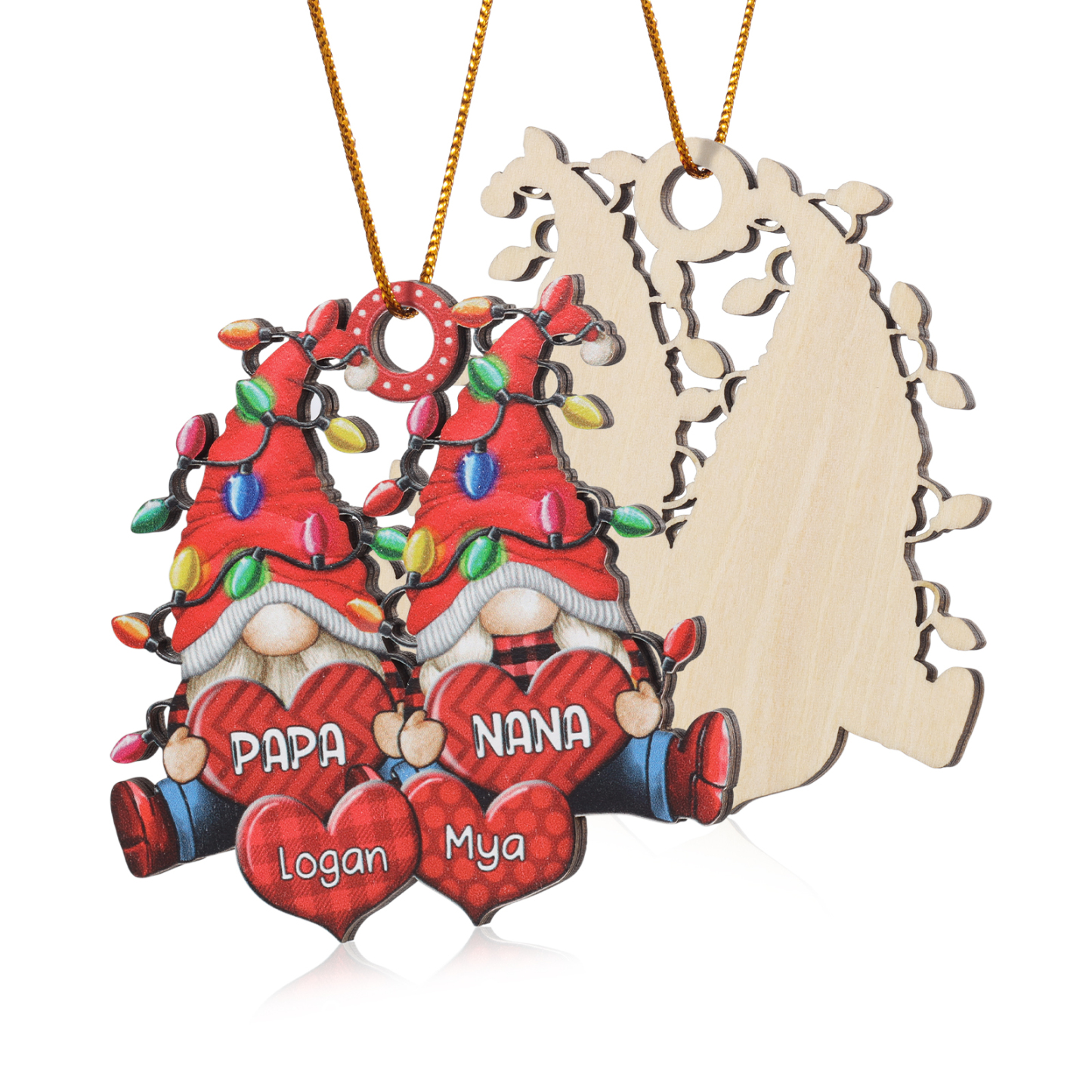 Personalised Gnome Family Wooden Christmas Ornament Custom with 4 Names Keychain Gift For Nana Papa-Jessemade AU