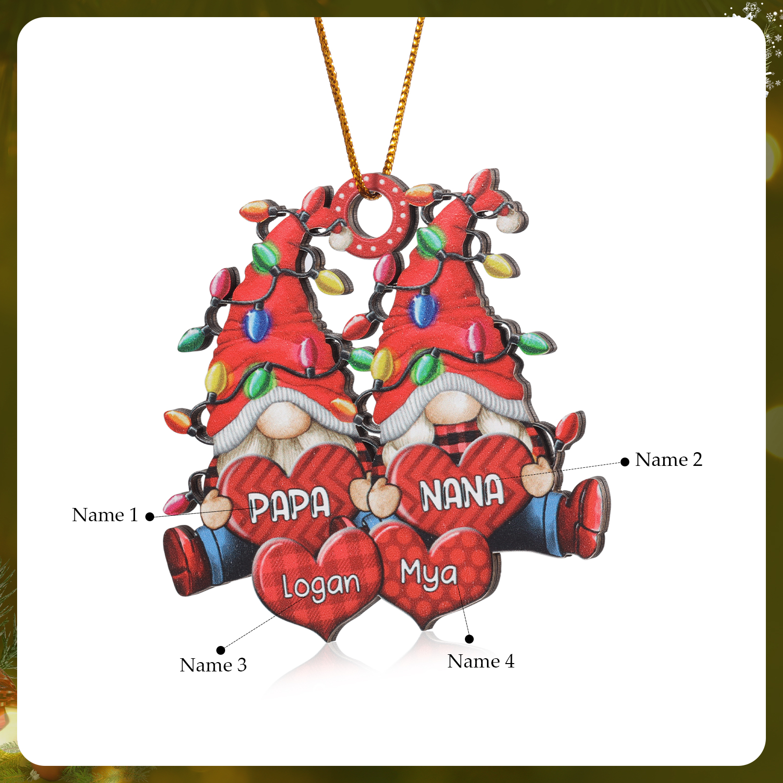 Personalised Gnome Family Wooden Christmas Ornament Custom with 4 Names Keychain Gift For Nana Papa-Jessemade AU