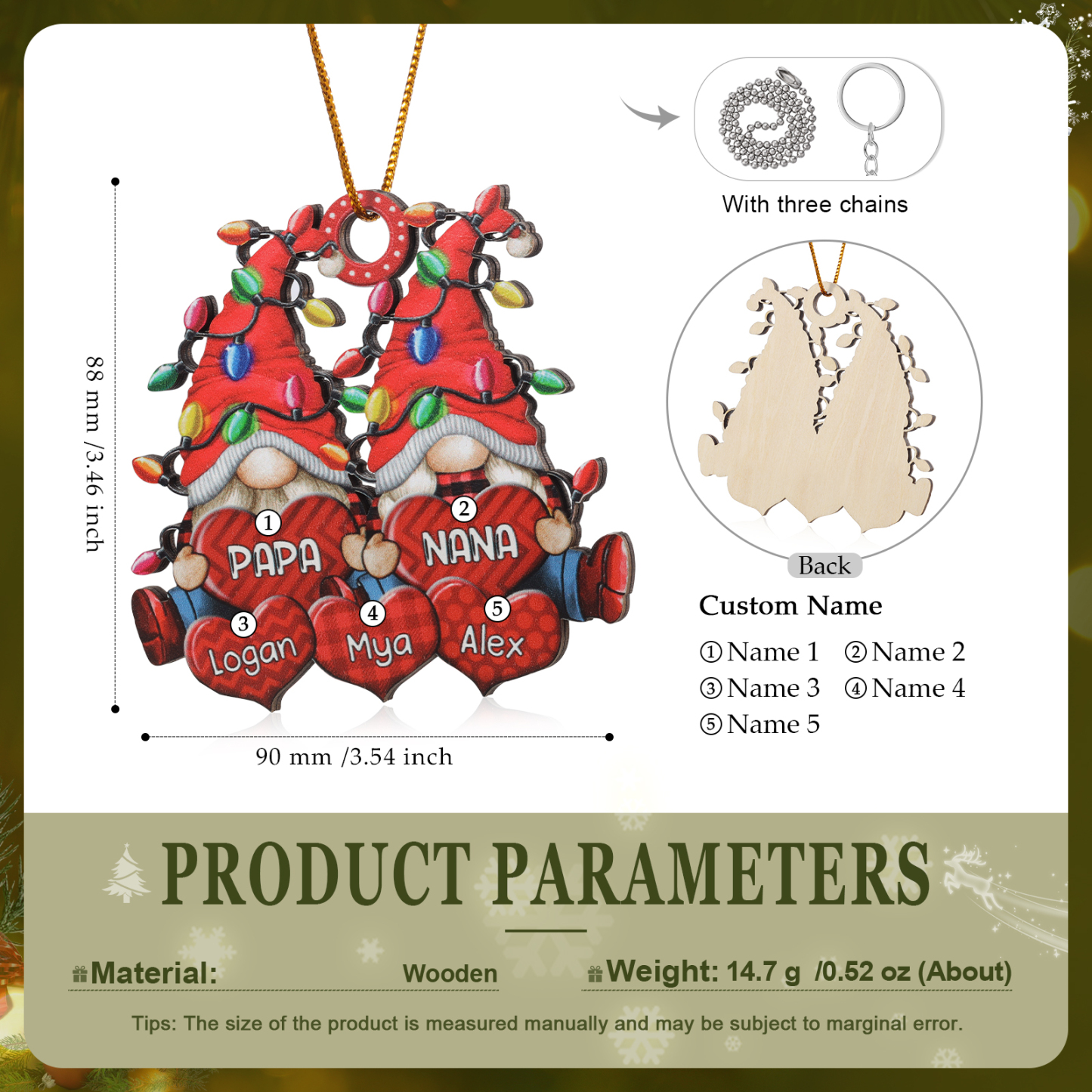 Personalised Gnome Family Wooden Christmas Ornament Custom with 5 Names Keychain Gift For Nana Papa-Jessemade AU