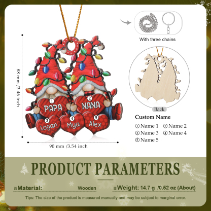 Personalised Gnome Family Wooden Christmas Ornament Custom with 5 Names Keychain Gift For Nana Papa-Jessemade AU
