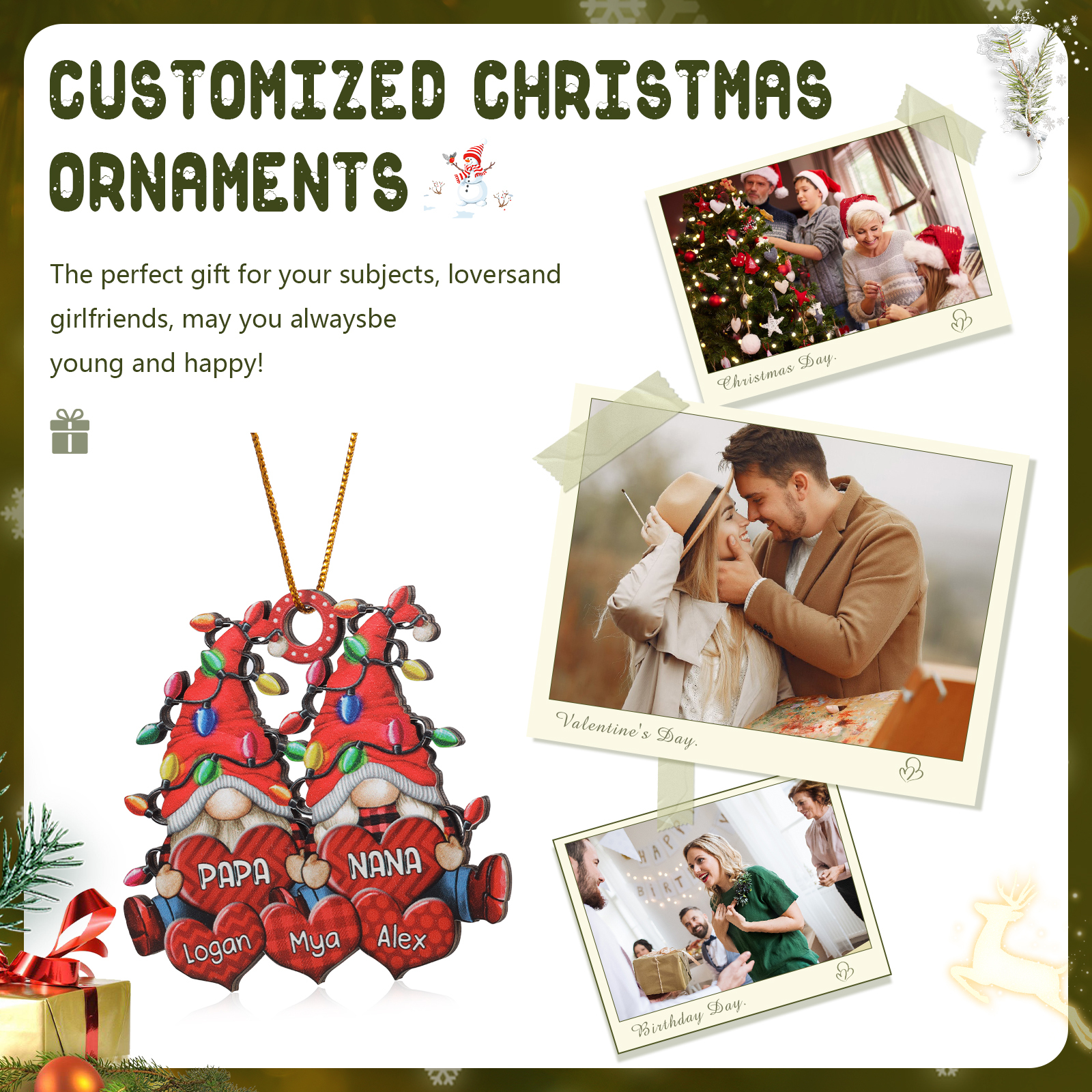 Personalised Gnome Family Wooden Christmas Ornament Custom with 5 Names Keychain Gift For Nana Papa-Jessemade AU