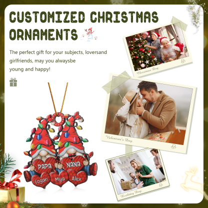 Personalised Gnome Family Wooden Christmas Ornament Custom with 5 Names Keychain Gift For Nana Papa-Jessemade AU