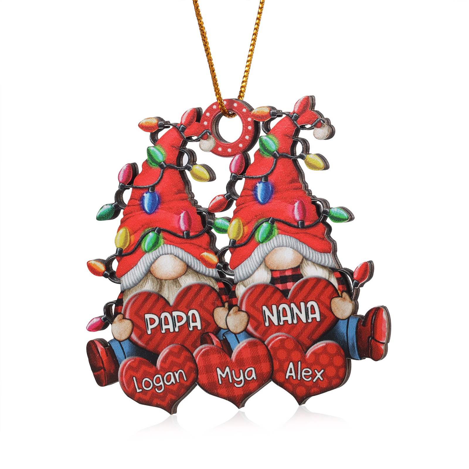 Personalised Gnome Family Wooden Christmas Ornament Custom with 5 Names Keychain Gift For Nana Papa-Jessemade AU