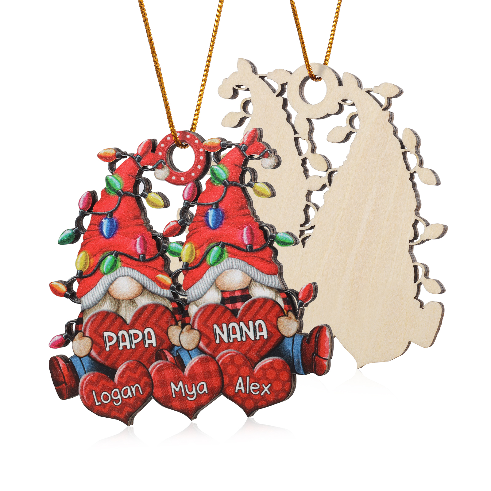 Personalised Gnome Family Wooden Christmas Ornament Custom with 5 Names Keychain Gift For Nana Papa-Jessemade AU