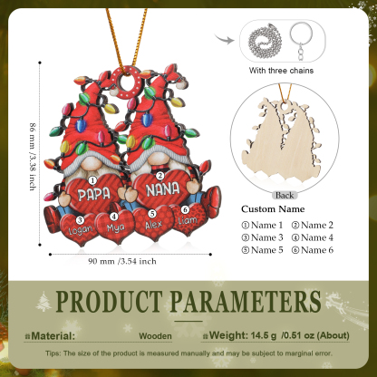 Personalised Gnome Family Wooden Christmas Ornament Custom with 6 Names Keychain Gift For Nana Papa-Jessemade AU
