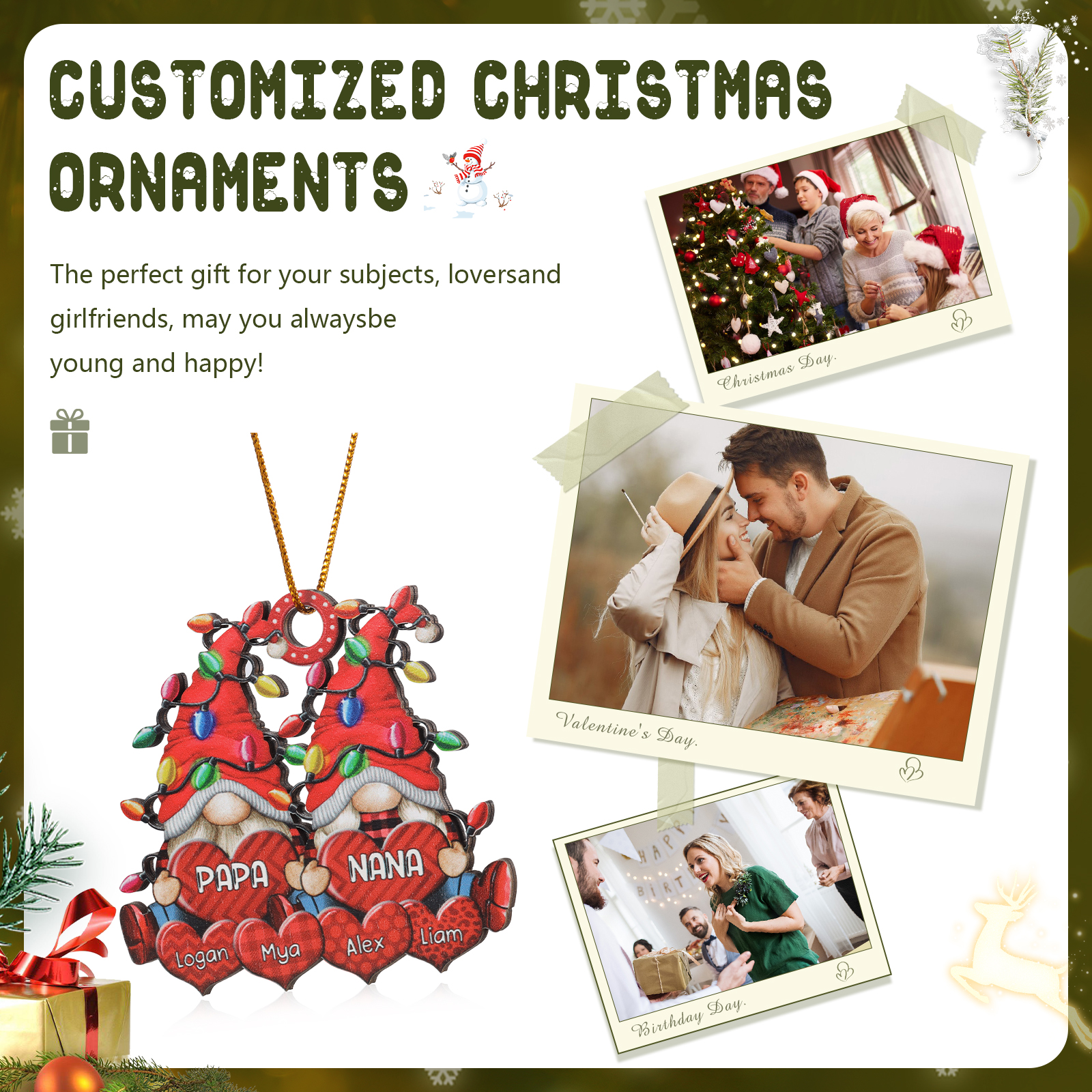 Personalised Gnome Family Wooden Christmas Ornament Custom with 6 Names Keychain Gift For Nana Papa-Jessemade AU