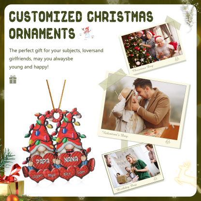 Personalised Gnome Family Wooden Christmas Ornament Custom with 6 Names Keychain Gift For Nana Papa-Jessemade AU