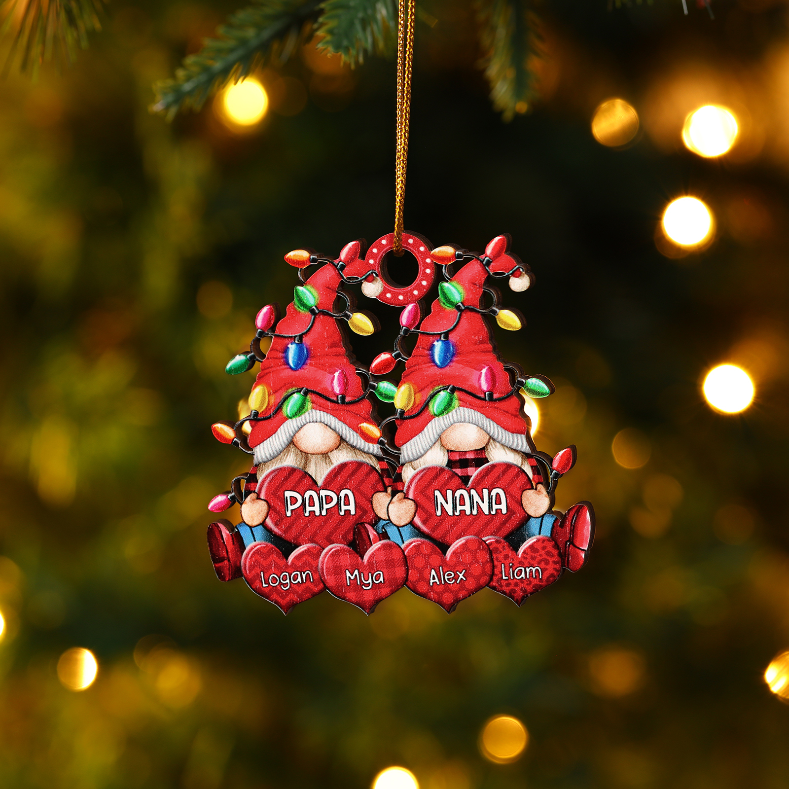Personalised Gnome Family Wooden Christmas Ornament Custom with 6 Names Keychain Gift For Nana Papa-Jessemade AU