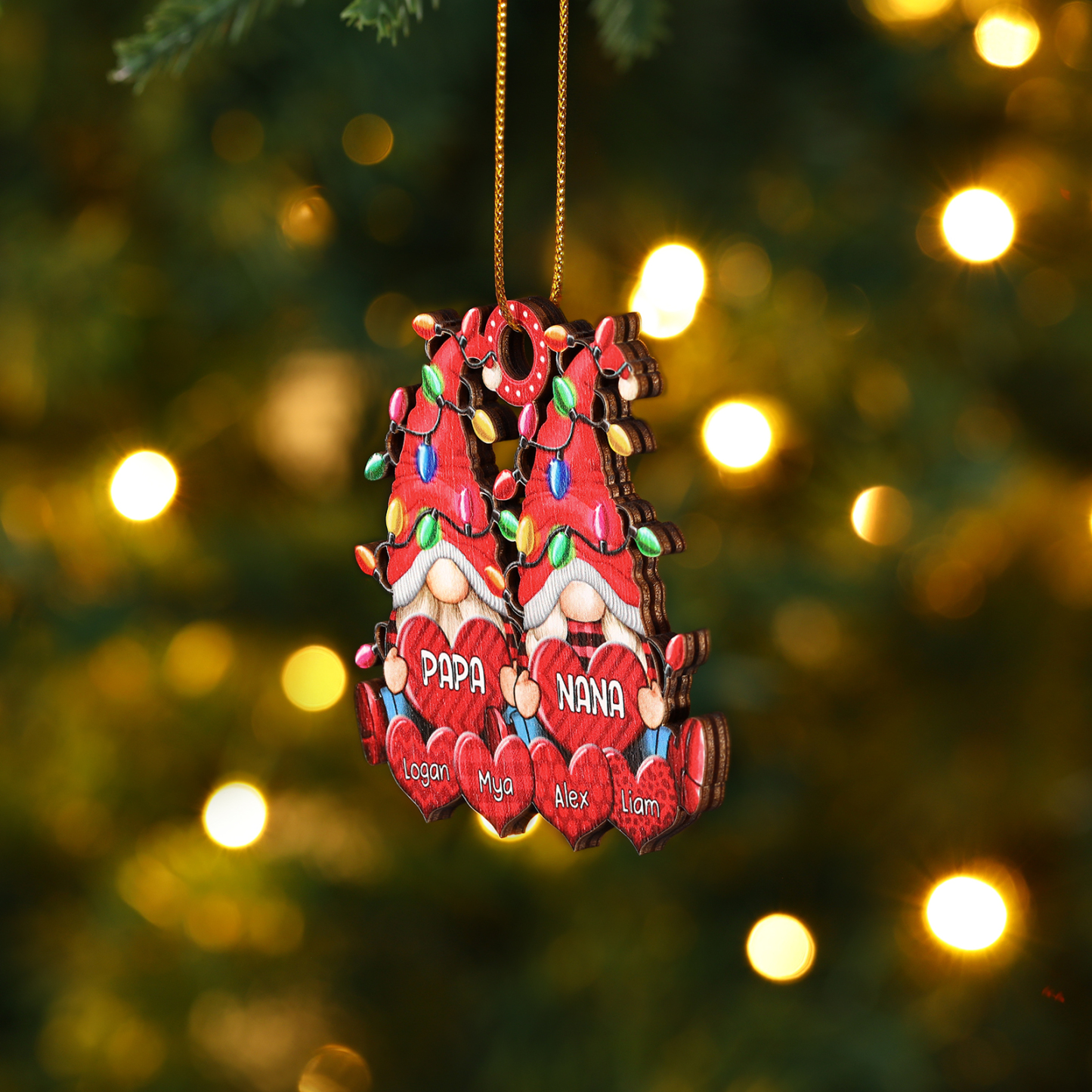 Personalised Gnome Family Wooden Christmas Ornament Custom with 6 Names Keychain Gift For Nana Papa-Jessemade AU