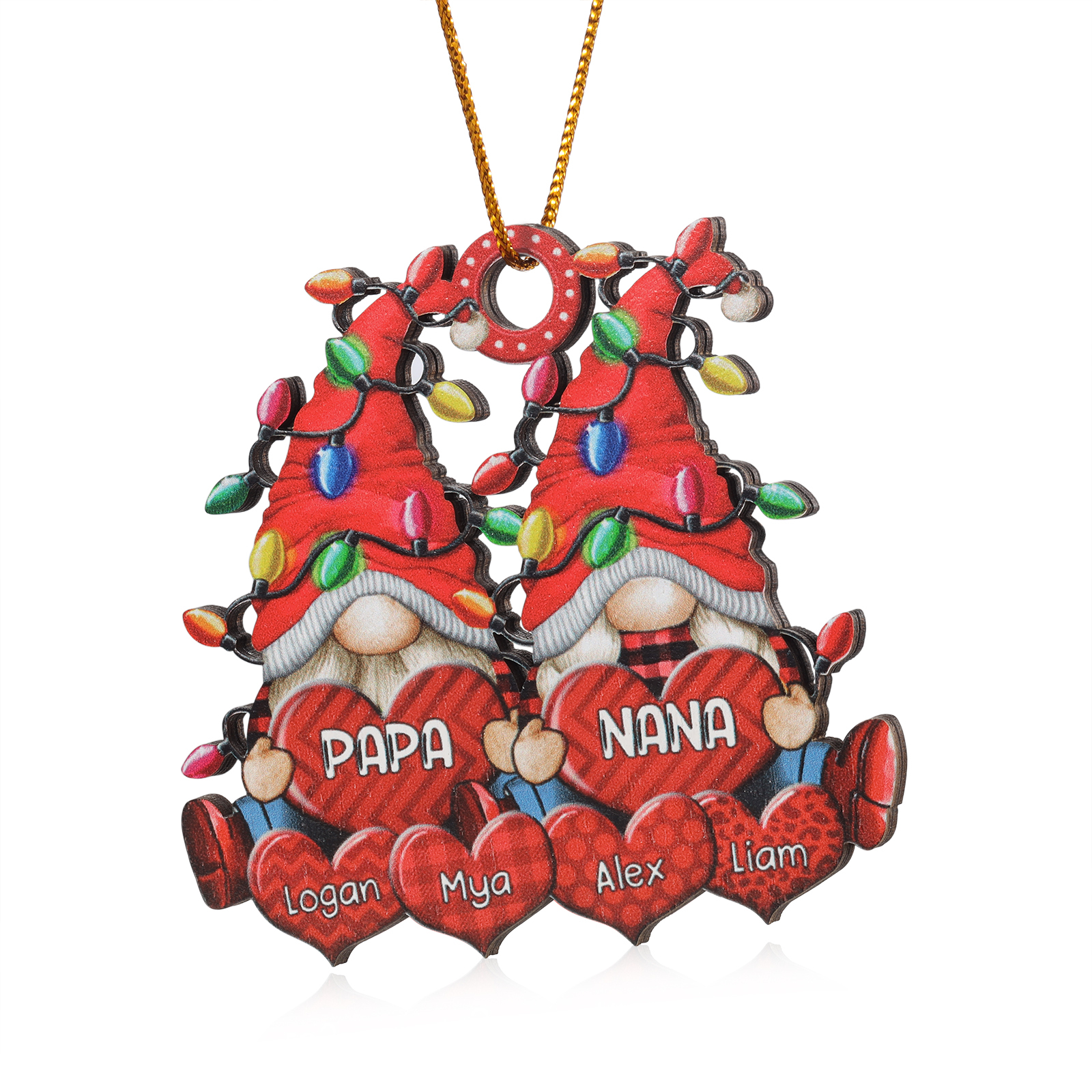 Personalised Gnome Family Wooden Christmas Ornament Custom with 6 Names Keychain Gift For Nana Papa-Jessemade AU