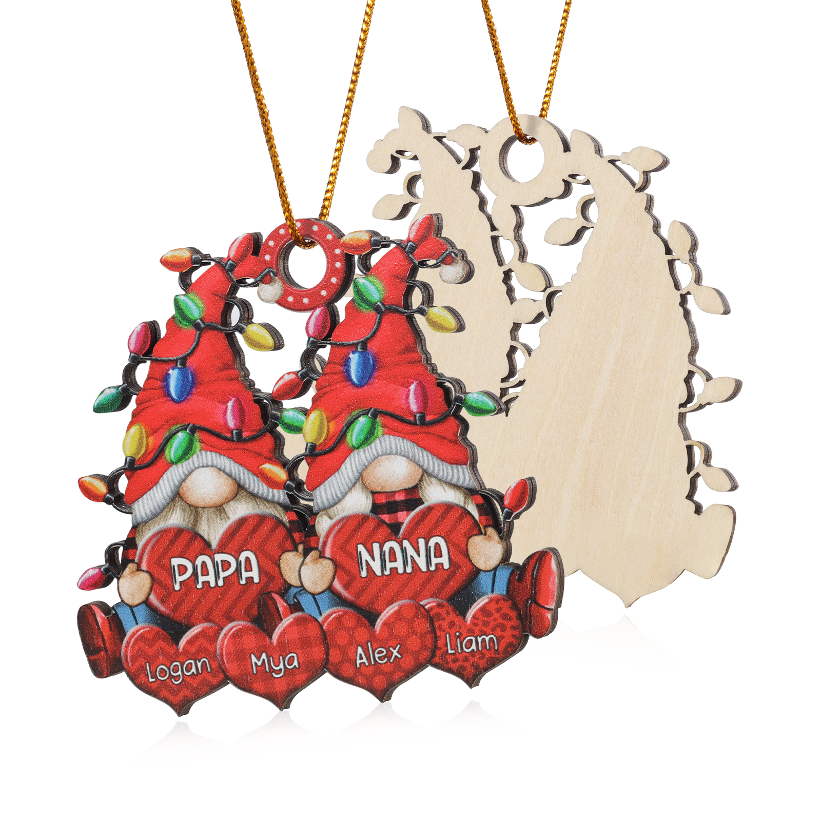 Personalised Gnome Family Wooden Christmas Ornament Custom with 6 Names Keychain Gift For Nana Papa-Jessemade AU