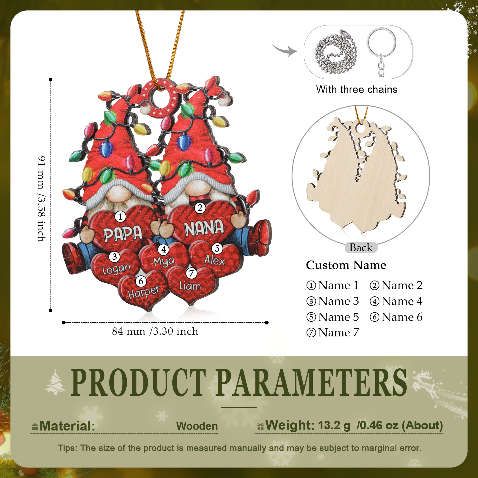 Personalised Gnome Family Wooden Christmas Ornament Custom with 7 Names Keychain Gift For Nana Papa-Jessemade AU