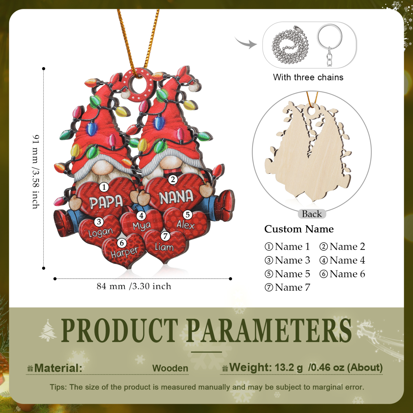 Personalised Gnome Family Wooden Christmas Ornament Custom with 7 Names Keychain Gift For Nana Papa-Jessemade AU