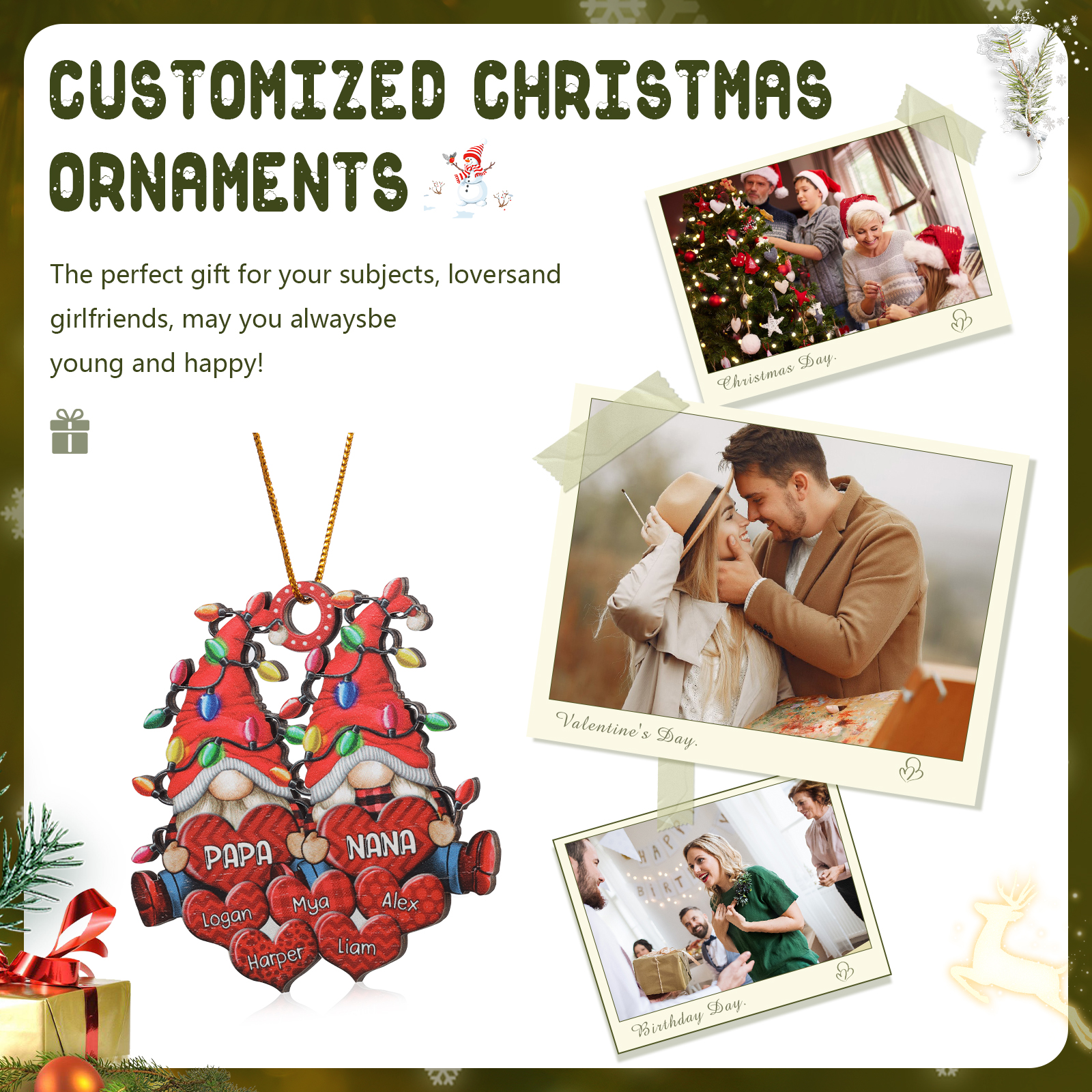 Personalised Gnome Family Wooden Christmas Ornament Custom with 7 Names Keychain Gift For Nana Papa-Jessemade AU