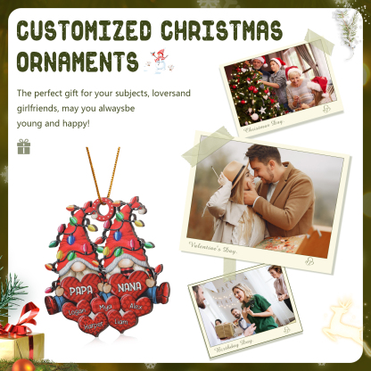 Personalised Gnome Family Wooden Christmas Ornament Custom with 7 Names Keychain Gift For Nana Papa-Jessemade AU