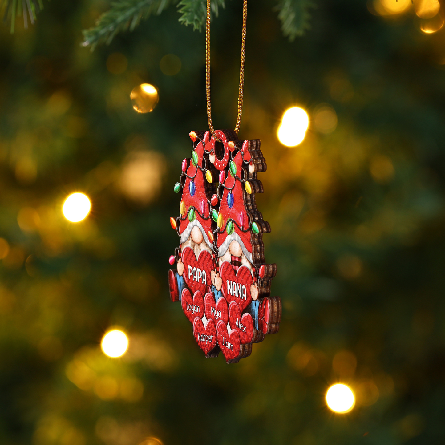 Personalised Gnome Family Wooden Christmas Ornament Custom with 7 Names Keychain Gift For Nana Papa-Jessemade AU