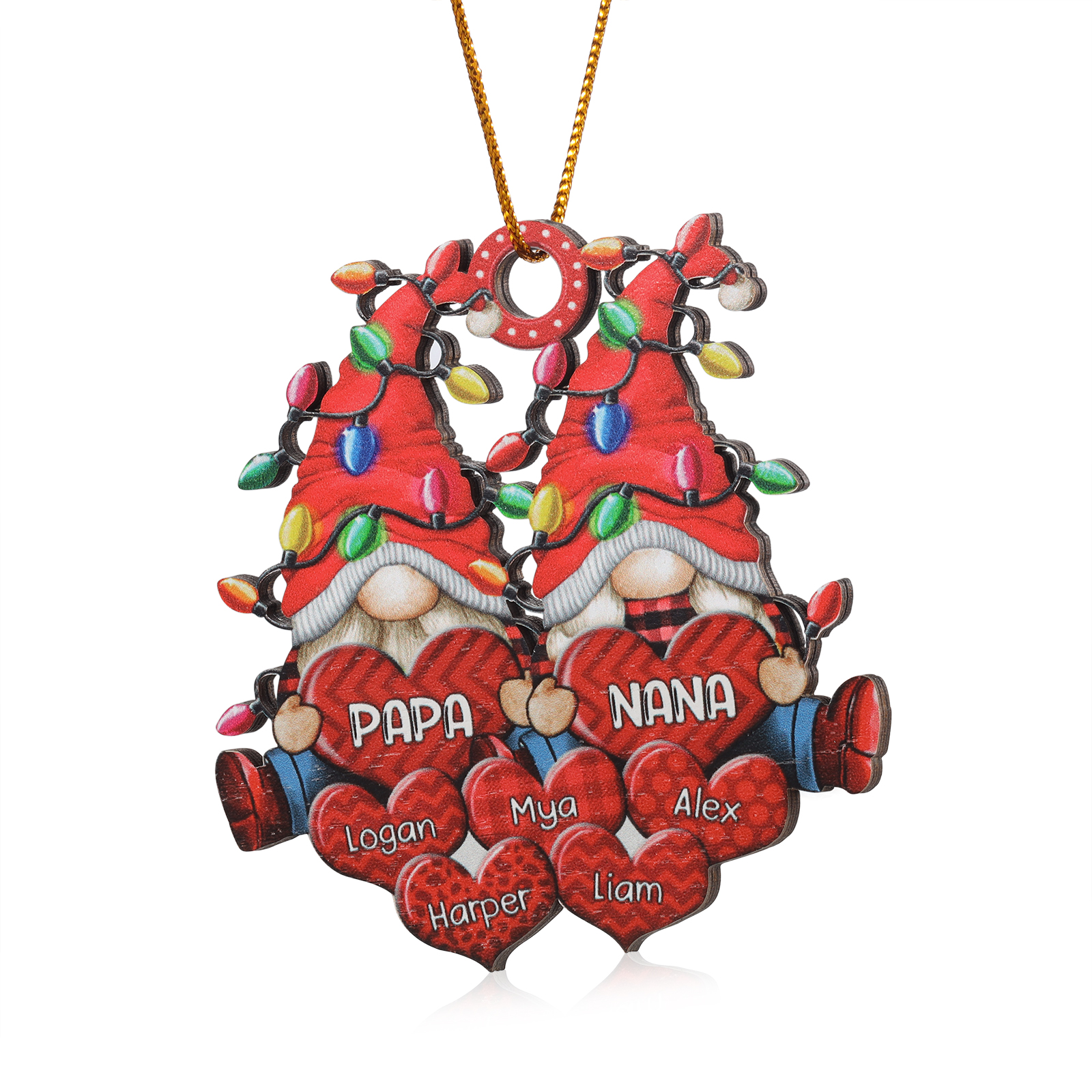 Personalised Gnome Family Wooden Christmas Ornament Custom with 7 Names Keychain Gift For Nana Papa-Jessemade AU