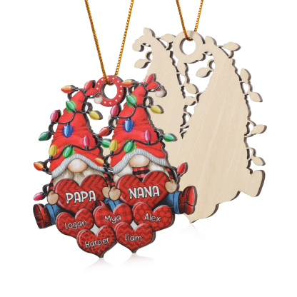 Personalised Gnome Family Wooden Christmas Ornament Custom with 7 Names Keychain Gift For Nana Papa-Jessemade AU