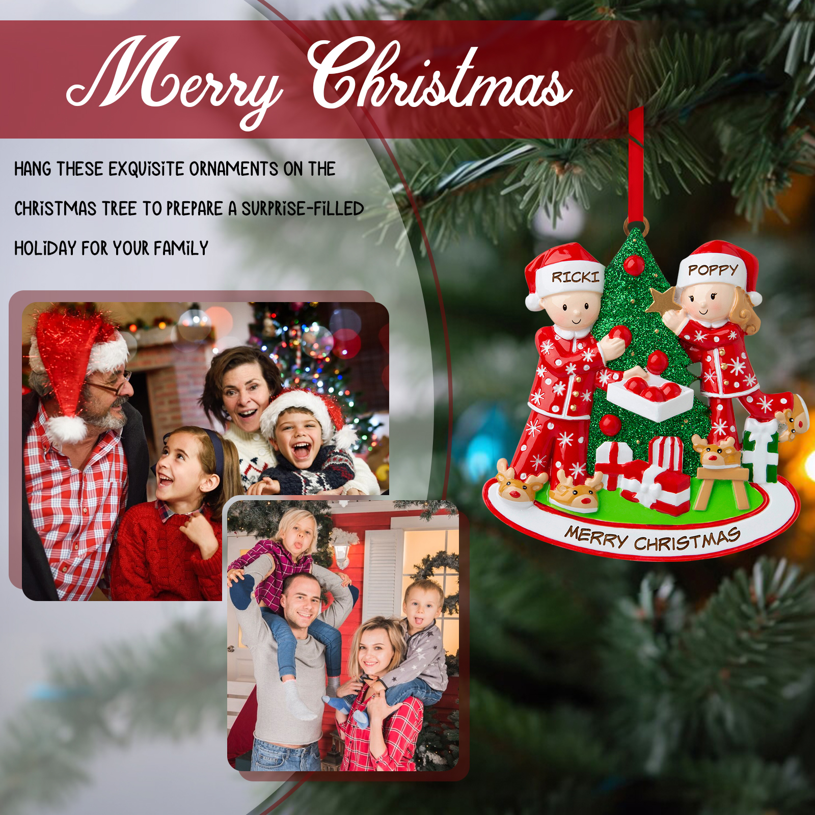 Personalised Couple Ornament with Names Festive Christmas Tree Decorating Scene-Jessemade AU