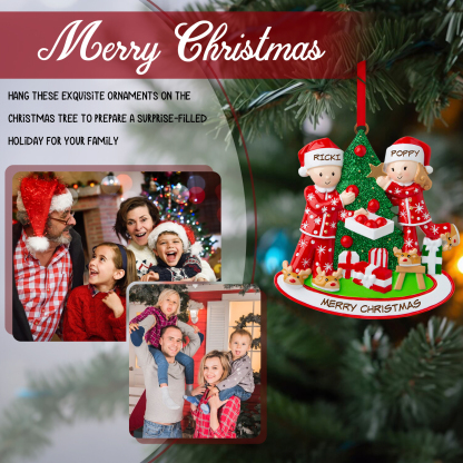 Personalised Couple Ornament with Names Festive Christmas Tree Decorating Scene-Jessemade AU