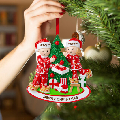 Personalised Couple Ornament with Names Festive Christmas Tree Decorating Scene-Jessemade AU