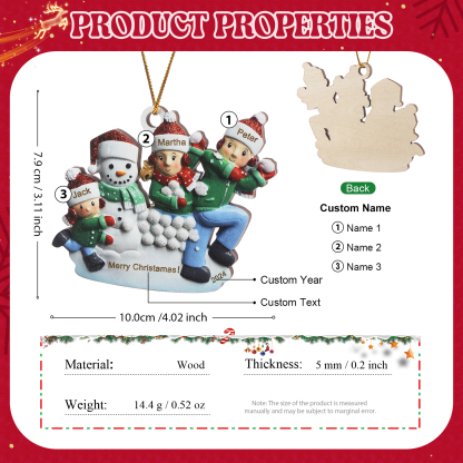 Personalised Wooden Family Ornament with Custom 3 Names Snowball Fight Christmas Decoration-Jessemade AU