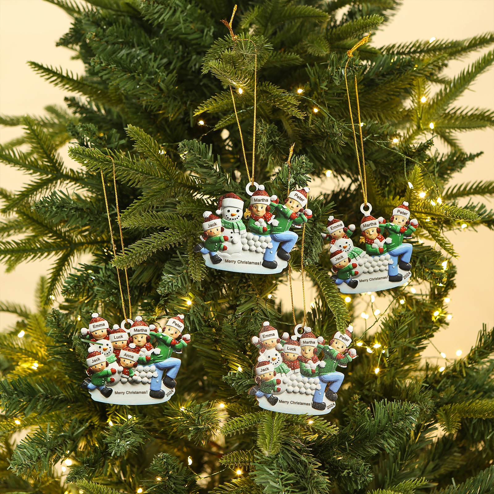 Personalised Wooden Family Ornament with Custom 3 Names Snowball Fight Christmas Decoration-Jessemade AU