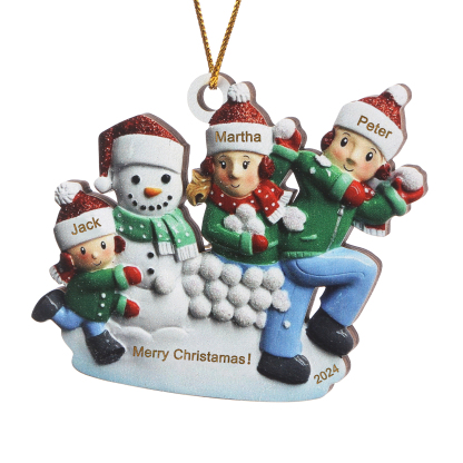 Personalised Wooden Family Ornament with Custom 3 Names Snowball Fight Christmas Decoration-Jessemade AU