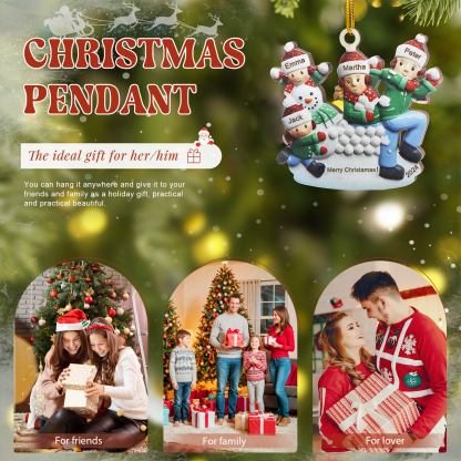 Personalised Wooden Family Ornament with Custom 4 Names Snowball Fight Christmas Decoration-Jessemade AU