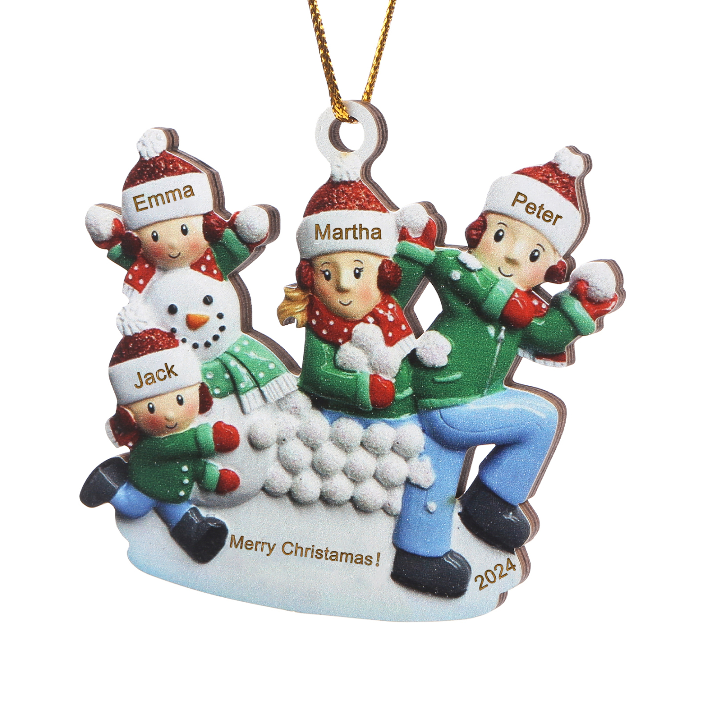 Personalised Wooden Family Ornament with Custom 4 Names Snowball Fight Christmas Decoration-Jessemade AU