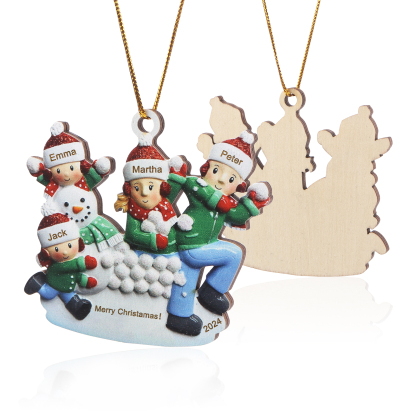 Personalised Wooden Family Ornament with Custom 4 Names Snowball Fight Christmas Decoration-Jessemade AU