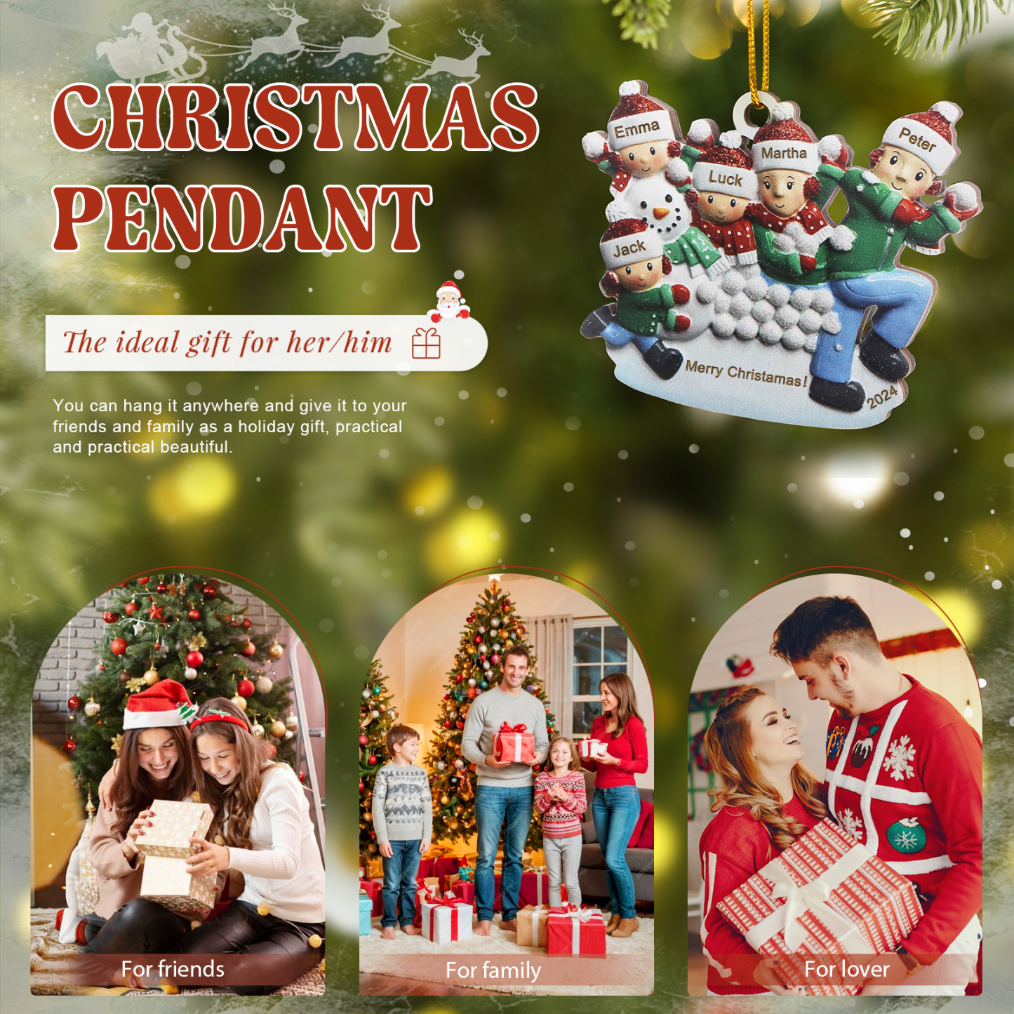 Personalised Wooden Family Ornament with Custom 5 Names Snowball Fight Christmas Decoration-Jessemade AU