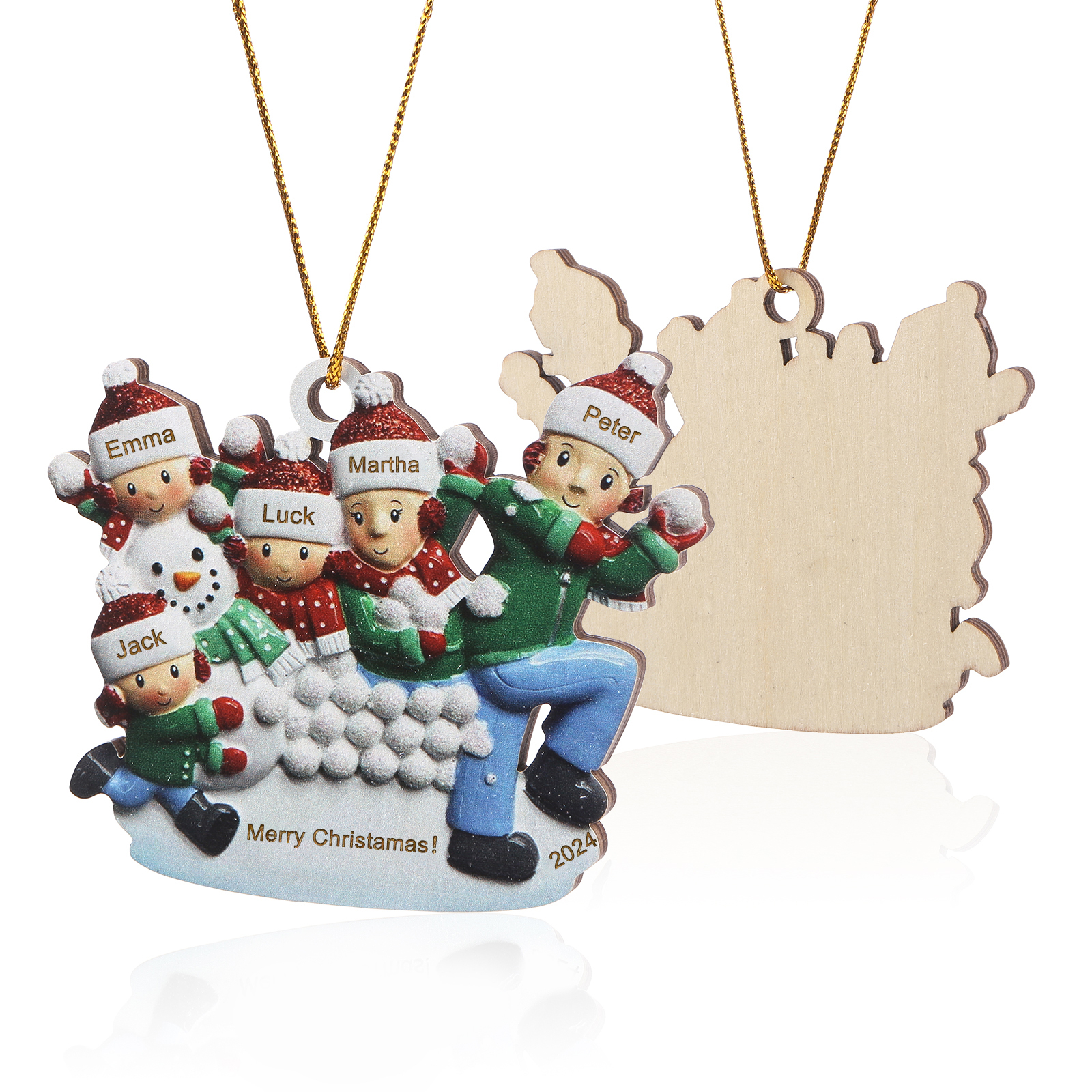 Personalised Wooden Family Ornament with Custom 5 Names Snowball Fight Christmas Decoration-Jessemade AU
