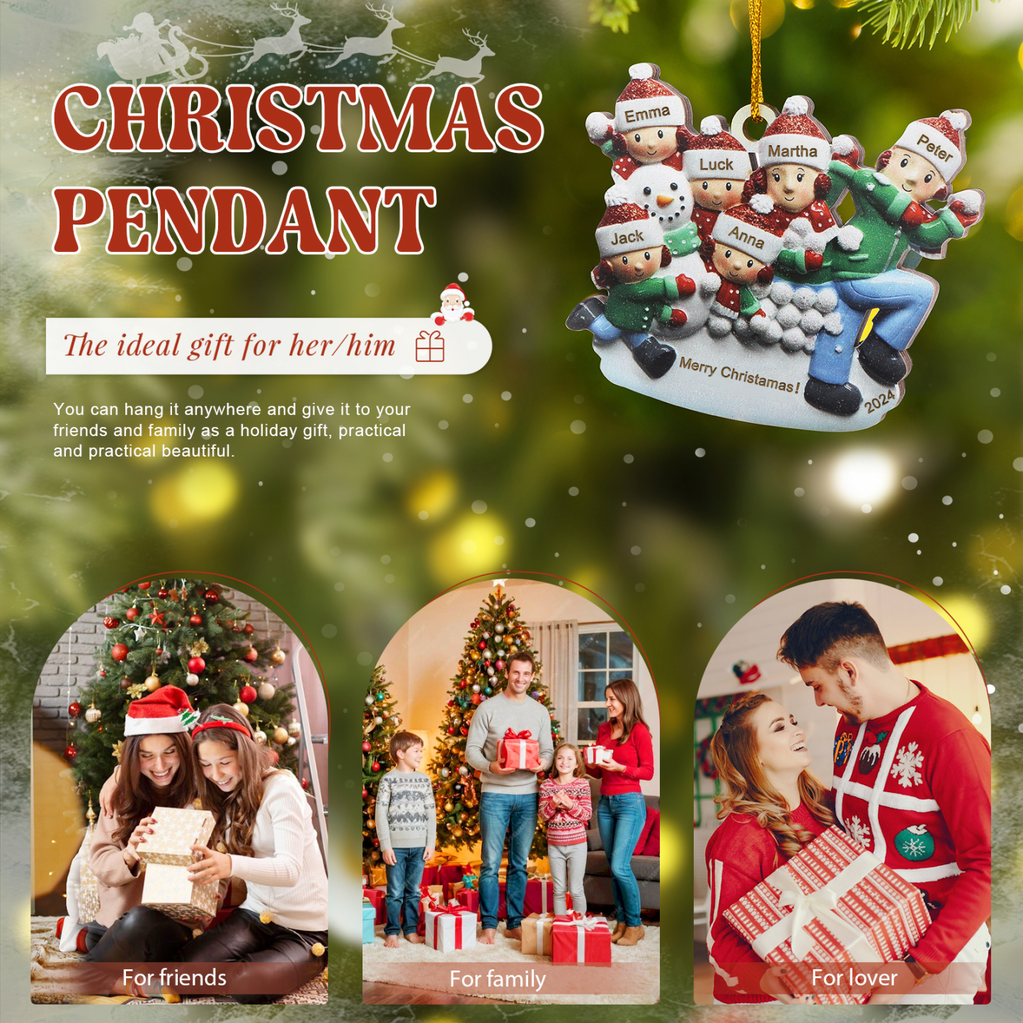 Personalised Wooden Family Ornament with Custom 6 Names Snowball Fight Christmas Decoration-Jessemade AU