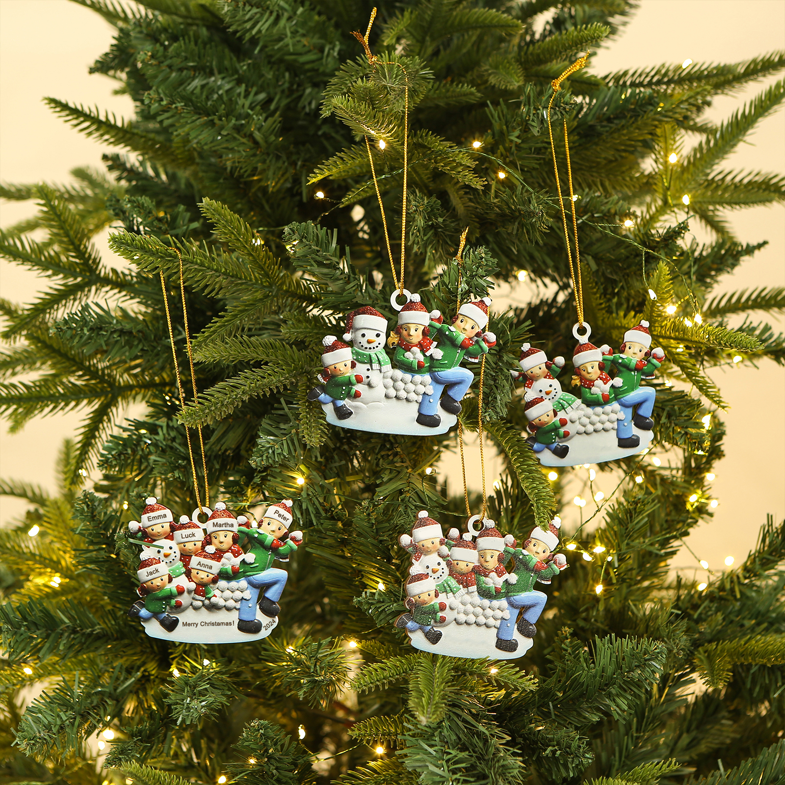 Personalised Wooden Family Ornament with Custom 6 Names Snowball Fight Christmas Decoration-Jessemade AU