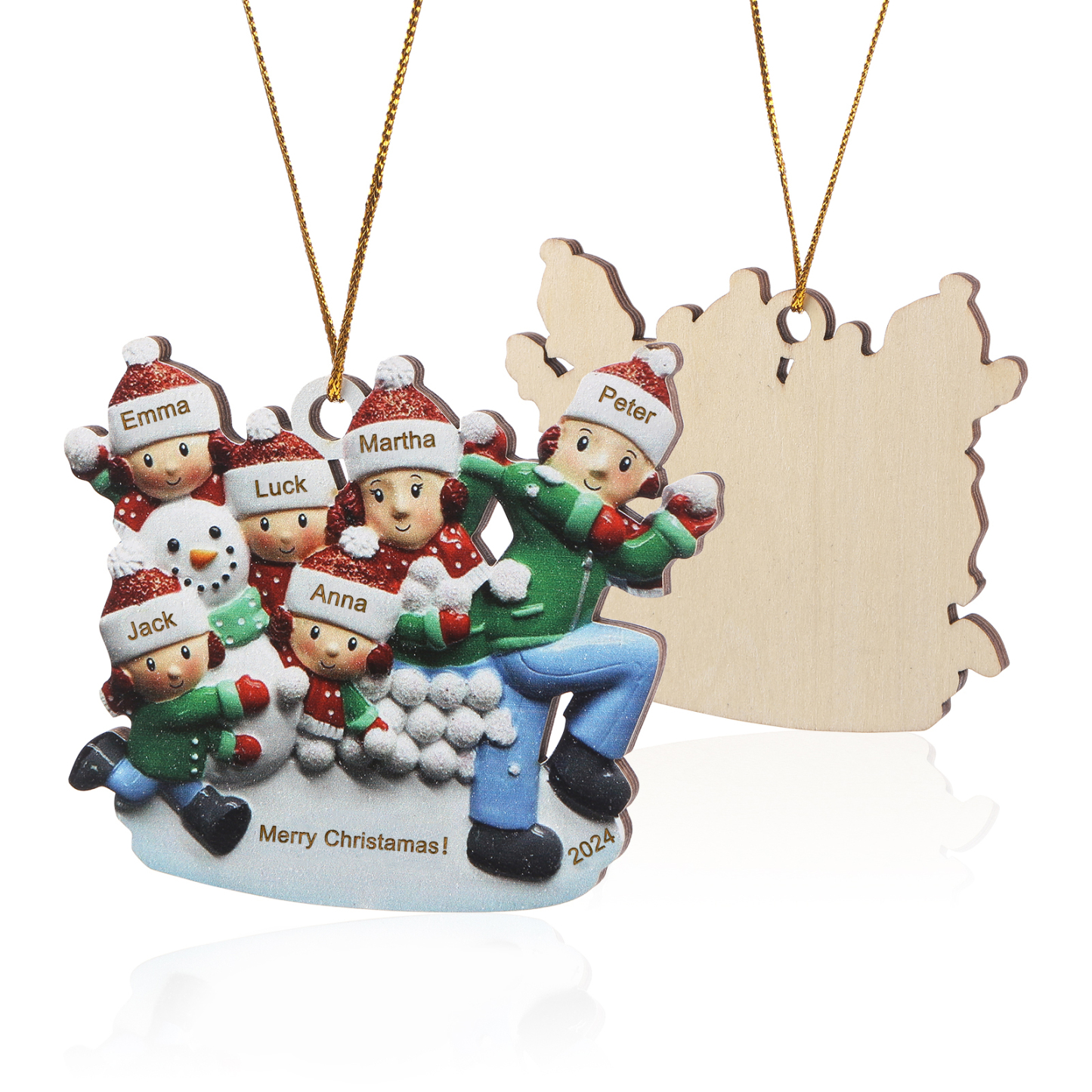 Personalised Wooden Family Ornament with Custom 6 Names Snowball Fight Christmas Decoration-Jessemade AU