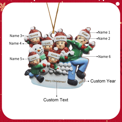 Personalised Wooden Family Ornament with Custom 6 Names Snowball Fight Christmas Decoration-Jessemade AU