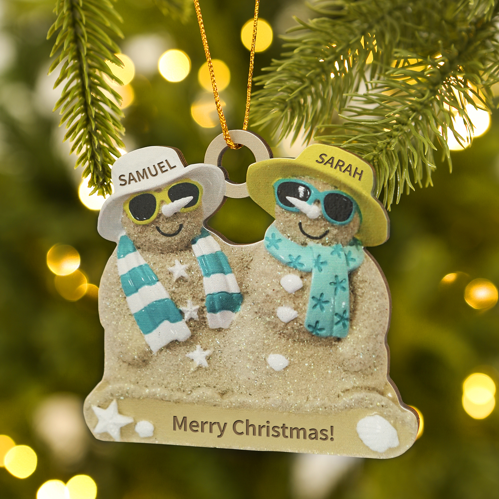 Personalised Beach Sandman Family Ornament Custom 1 Text & 2 Names Wooden Christmas Gift for Couple-Jessemade AU