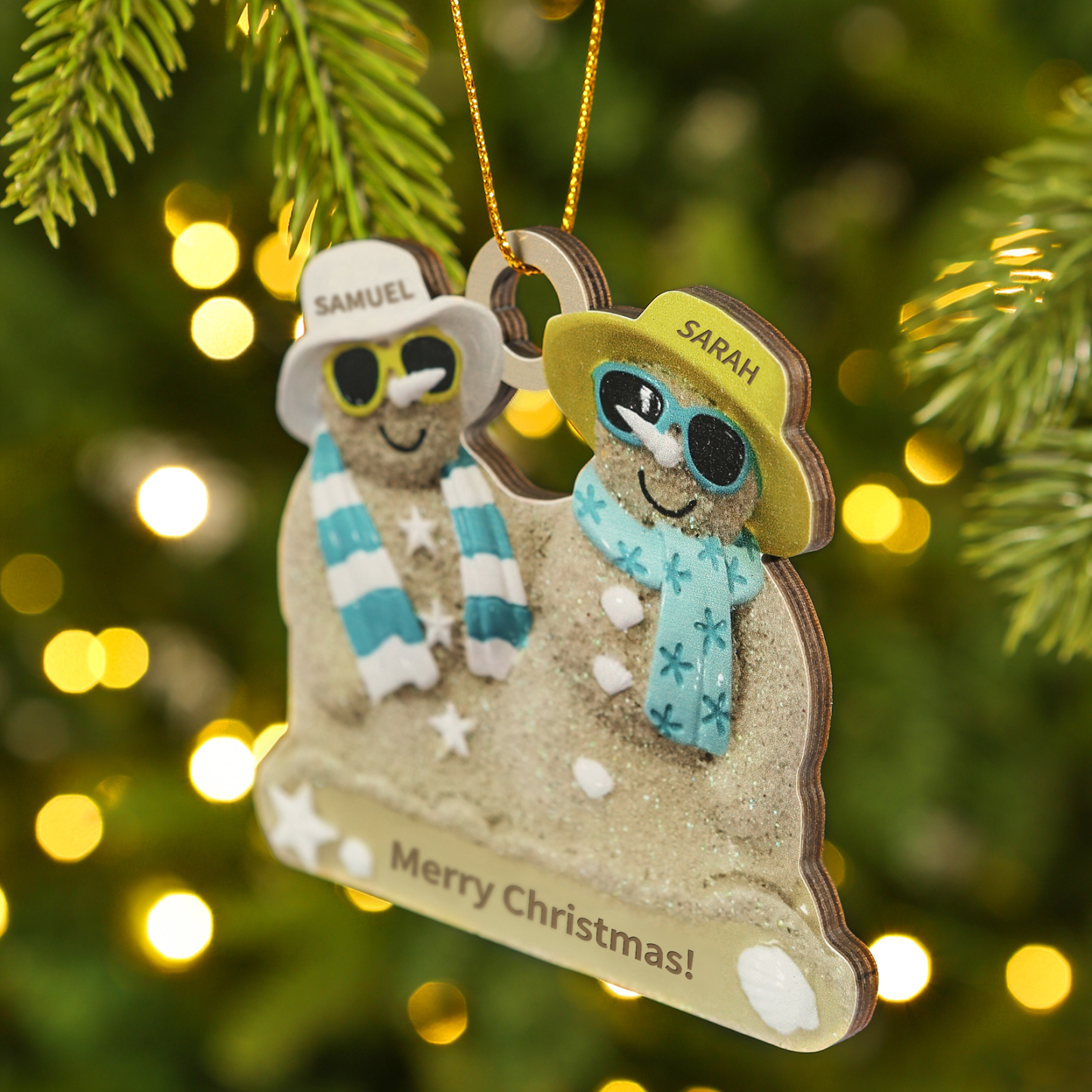 Personalised Beach Sandman Family Ornament Custom 1 Text & 2 Names Wooden Christmas Gift for Couple-Jessemade AU