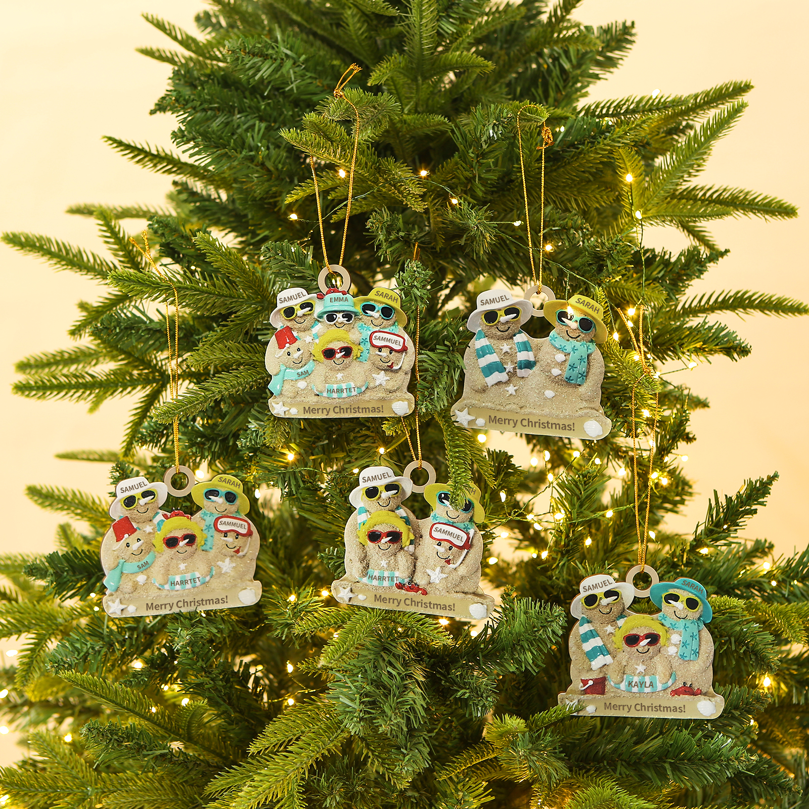 Personalised Beach Sandman Family Ornament Custom 1 Text & 2 Names Wooden Christmas Gift for Couple-Jessemade AU