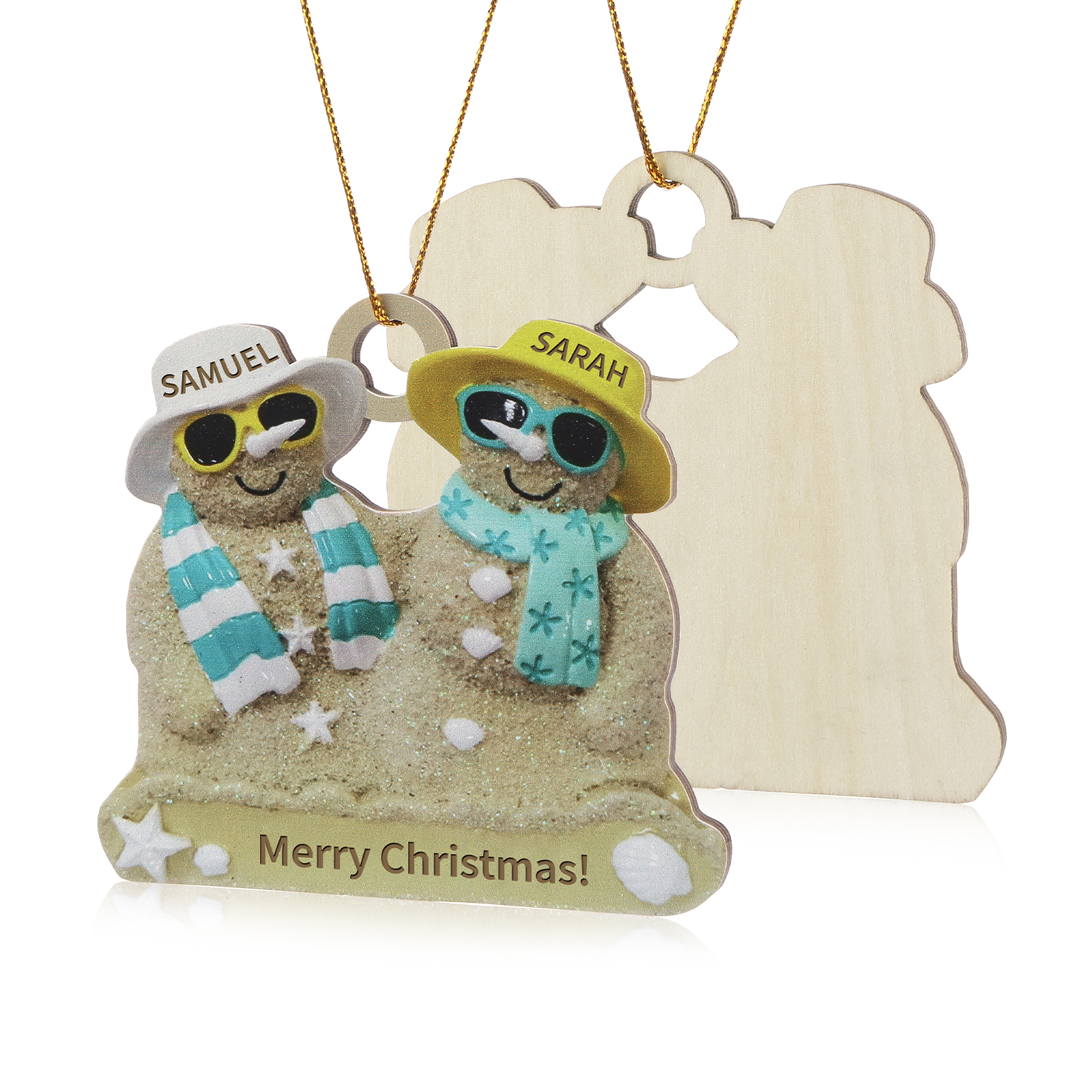 Personalised Beach Sandman Family Ornament Custom 1 Text & 2 Names Wooden Christmas Gift for Couple-Jessemade AU