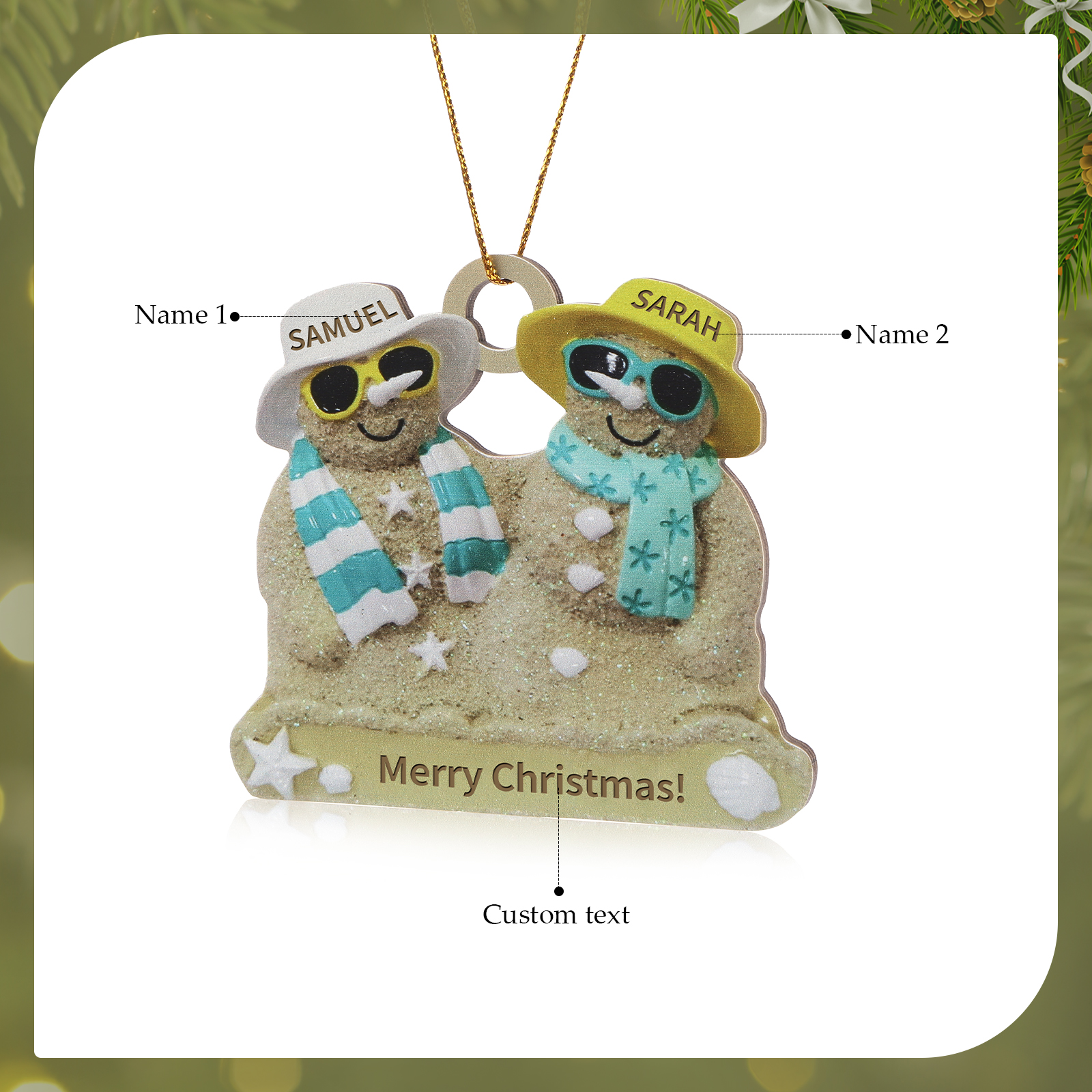 Personalised Family Swimming Hanging Ornament Custom 1 Text & 2 Names Wooden Christmas Gift for Couple